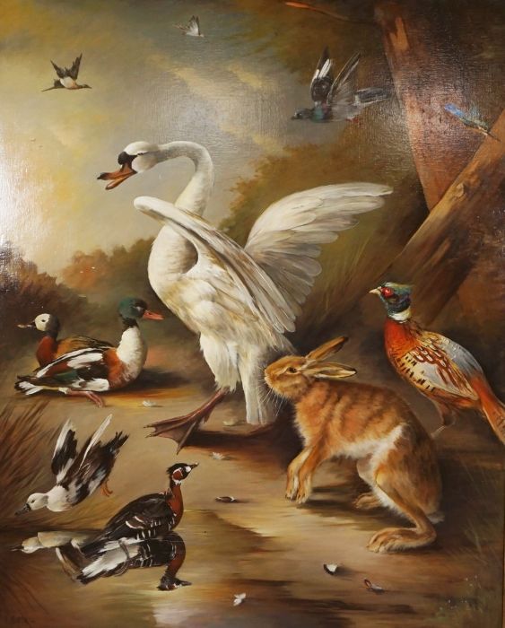 Edward Hassell McCosh, "Game Birds with Hare", Oil on Canvas, Signed lower left, 151cm x 121cm