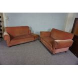 Two Pink Two Seater Sofas