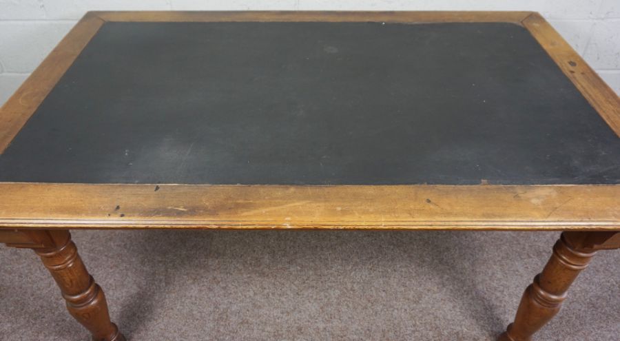 Oak and Pine Center Table, Rectangular top with leather inset panel raised on turned tapered legs - Image 4 of 8