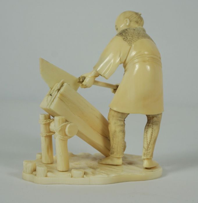 Japanese Ivory Okimono, Meiji Period, Modelled as a Carpenter, Red seal mark to the underside, - Image 4 of 6