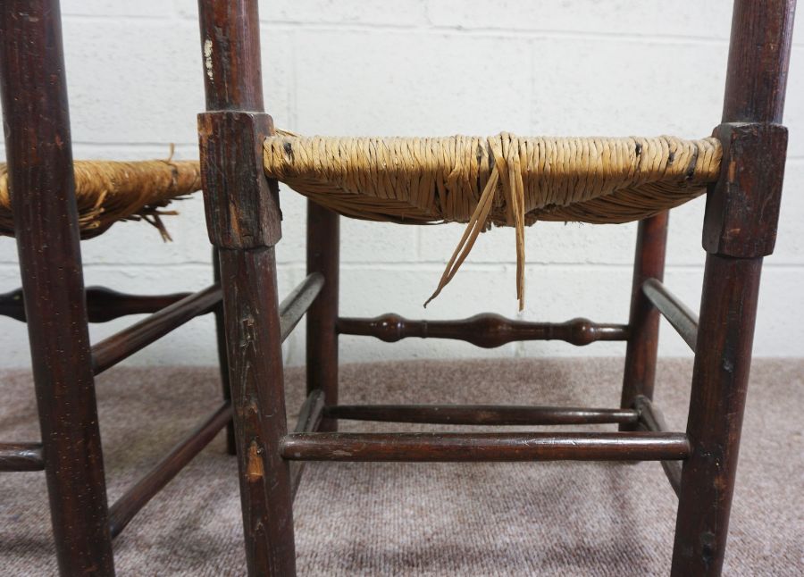 Two Lancashire Style Oak Kitchen Chairs, 19th Century, Both having woven rush seats, 91cm, 97cm high - Image 7 of 7