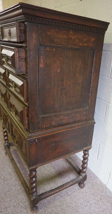 Charles II Oak Chest on Stand, Circa Late 17th Century, Having four long drawers above two small - Image 8 of 8