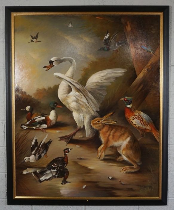 Edward Hassell McCosh, "Game Birds with Hare", Oil on Canvas, Signed lower left, 151cm x 121cm - Image 2 of 4