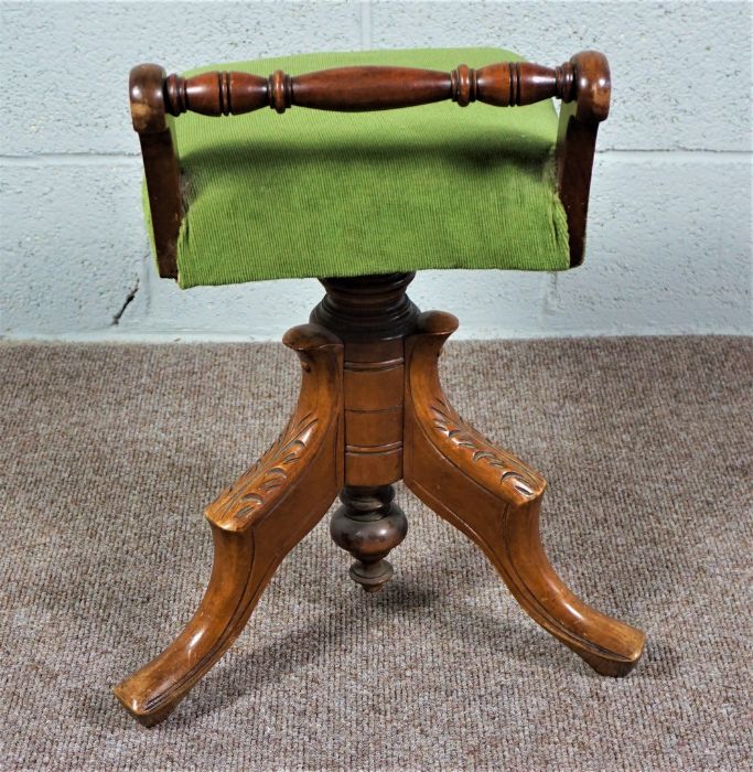 Walnut Stained Piano Stool with Green Cushion - Image 6 of 12