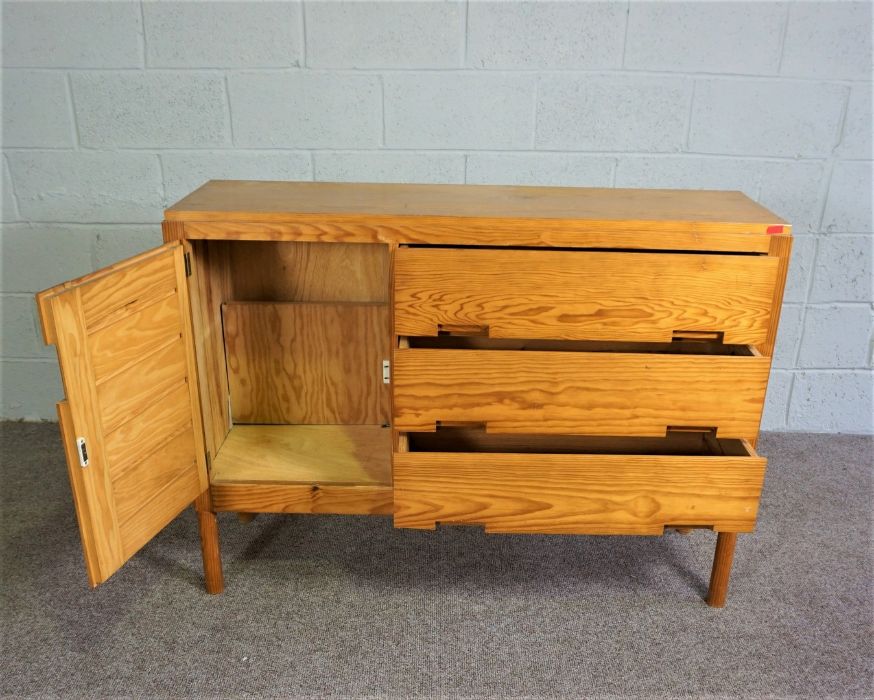 Pine cupboard comprising of 3 draws and one sectional cupboard, L 126cms approx., H 92cms approx., W - Image 13 of 20