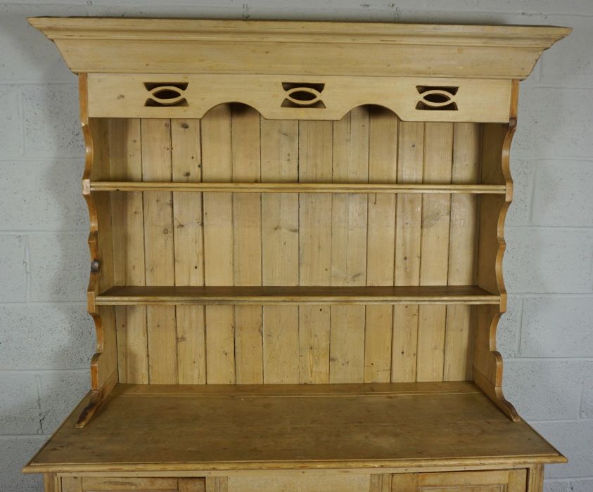 Pine Dresser, Late 19th Century, Having open shelving above drawers and cupboard doors, 189cm - Image 5 of 7