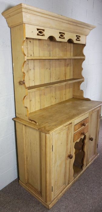 Pine Dresser, Late 19th Century, Having open shelving above drawers and cupboard doors, 189cm - Image 6 of 7