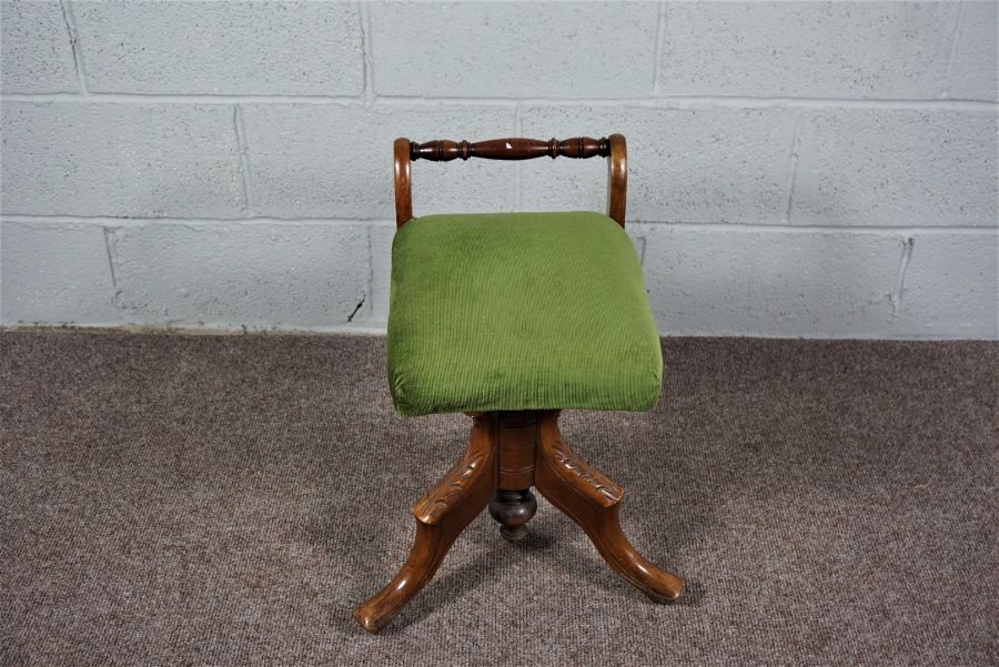 Walnut Stained Piano Stool with Green Cushion - Image 2 of 12