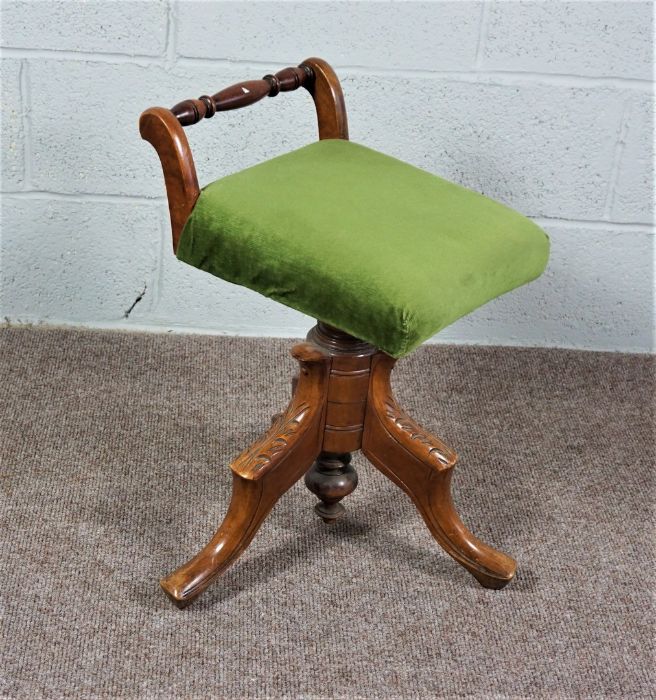 Walnut Stained Piano Stool with Green Cushion - Image 5 of 12