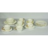 Coal Port White and Gold Leaf Tea Service circa 1962, moulded with scrolls, comprising six teacups