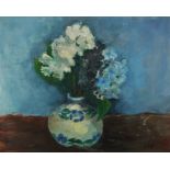 Donald M MacDonald (Scottish), "Blue Study", Oil on Board, Initialled DMD, 38.5cm x 50cm, To verso