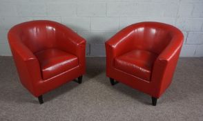 Two Red Faux Leather Tub Chairs
