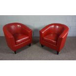 Two Red Faux Leather Tub Chairs