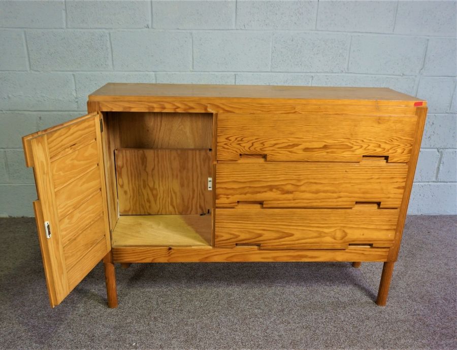 Pine cupboard comprising of 3 draws and one sectional cupboard, L 126cms approx., H 92cms approx., W - Image 2 of 20