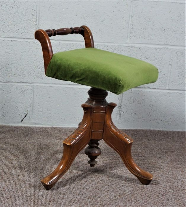 Walnut Stained Piano Stool with Green Cushion - Image 9 of 12