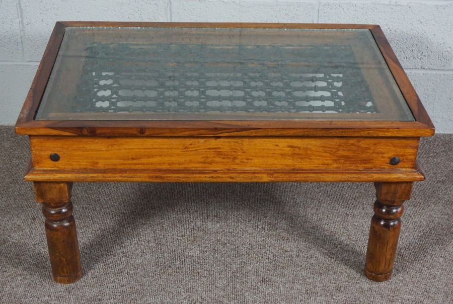 Modern Glass and Lead topped Oak Table - Image 7 of 10