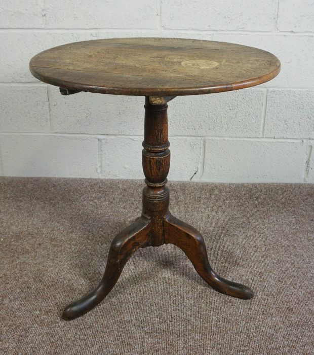 George III Oak Tripod Table, Circular snap top, 68cm high, 63cm wide - Image 3 of 5