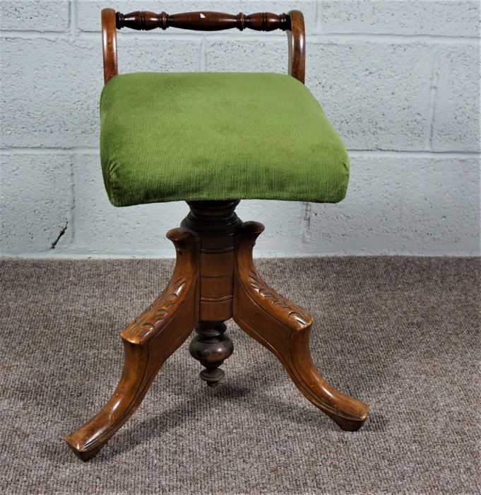 Walnut Stained Piano Stool with Green Cushion - Image 7 of 12