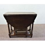 Oak Drop Leaf Table, Circa 19th Century, With Barley Twist Legs