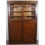 Victorian Stained Pine Housekeepers Cupboard, With two glazed doors over two panelled doors