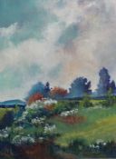 J. A. Currie (Scottish) "Late Spring, Roxburghshire" Oil on Board, Signed, 36cm x 26cm