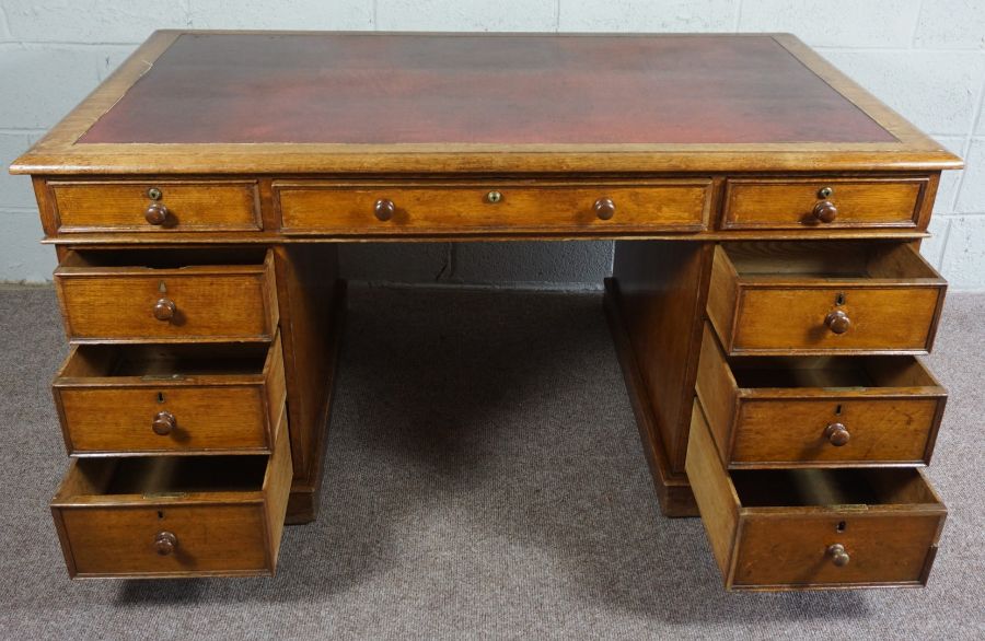 A Victorian Mahogany Partners Desk, Rectangular top over three shallow frieze drawers above an - Image 3 of 5