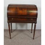 Mahogany Cylinder Bureau, In Louis XVI style, with fitted interior on fluted legs, 77cm wide