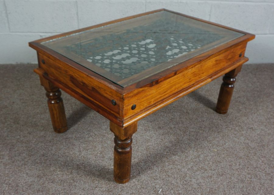 Modern Glass and Lead topped Oak Table