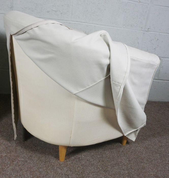 A Pair of Cream Linen Covered Tub Chairs with beige material covering a removable cushion - Image 3 of 3