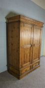 Large Oak Wardrobe with 2 drawers and decorative iron handles