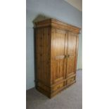 Large Oak Wardrobe with 2 drawers and decorative iron handles