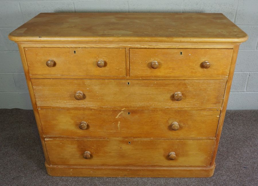 Victorian Pine Chest of Drawers, Having two small drawers, Above three long drawers, 111cm high, - Image 2 of 6