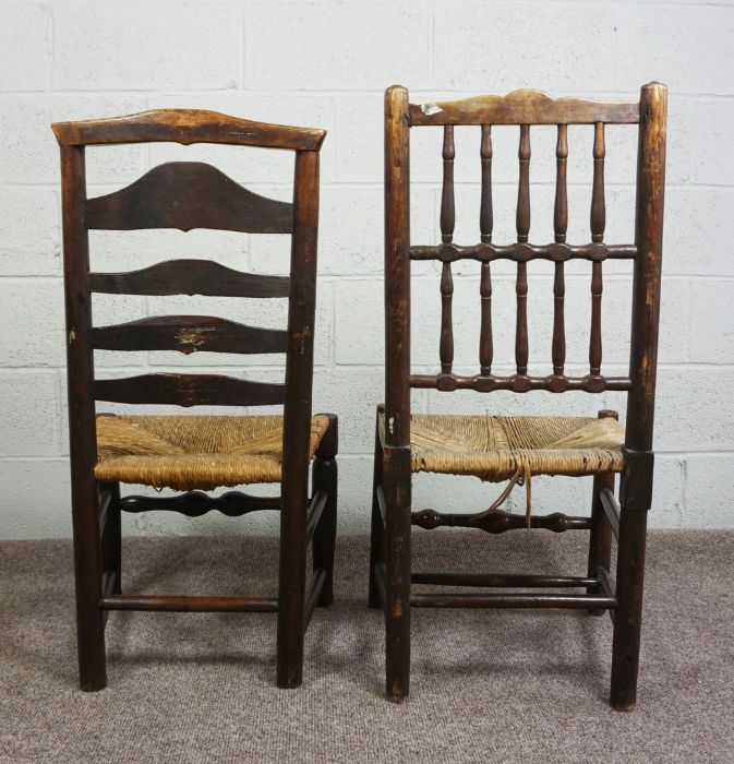 Two Lancashire Style Oak Kitchen Chairs, 19th Century, Both having woven rush seats, 91cm, 97cm high - Image 5 of 7