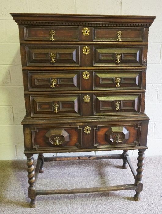 Charles II Oak Chest on Stand, Circa Late 17th Century, Having four long drawers above two small