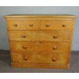 Victorian Pine Chest of Drawers, Having two small drawers, Above three long drawers, 111cm high,