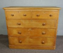 Victorian Pine Chest of Drawers, Having two small drawers, Above three long drawers, 111cm high,