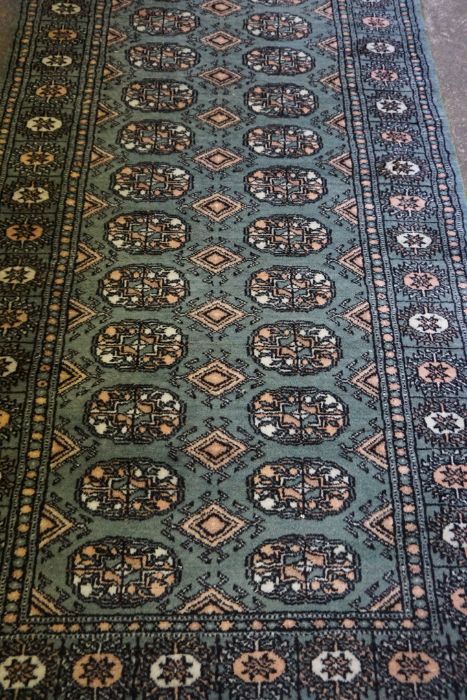 Green Large Handmade Bokhara Rug, 127cm x 130cm, and a matching runner 125cm x 55cm from the - Image 6 of 9