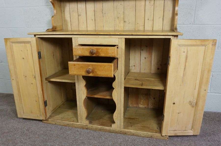 Pine Dresser, Late 19th Century, Having open shelving above drawers and cupboard doors, 189cm - Image 3 of 7