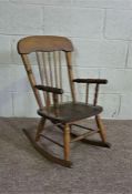 Childs American Oak Rocking Chair, Circa 19th Century, 79cms High approx.