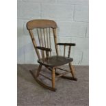 Childs American Oak Rocking Chair, Circa 19th Century, 79cms High approx.