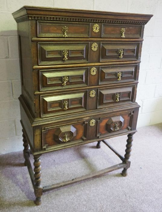 Charles II Oak Chest on Stand, Circa Late 17th Century, Having four long drawers above two small - Image 2 of 8