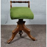 Walnut Stained Piano Stool with Green Cushion