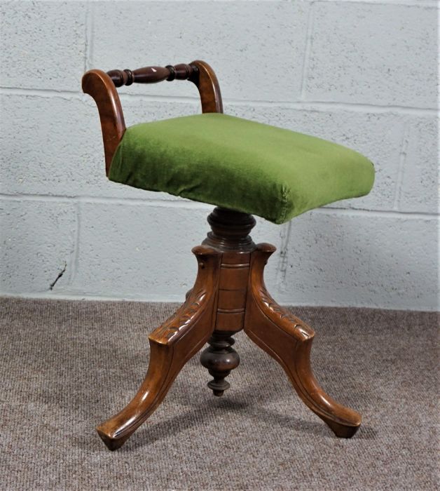 Walnut Stained Piano Stool with Green Cushion - Image 3 of 12