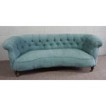 Vintage Chesterfield Sofa covered in Blue Fabric, upon castors