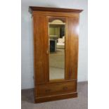 Edwardian Mahogany Inlaid Wardrobe, Having a mirrored door, Above a long drawer, 204cm high, 111cm