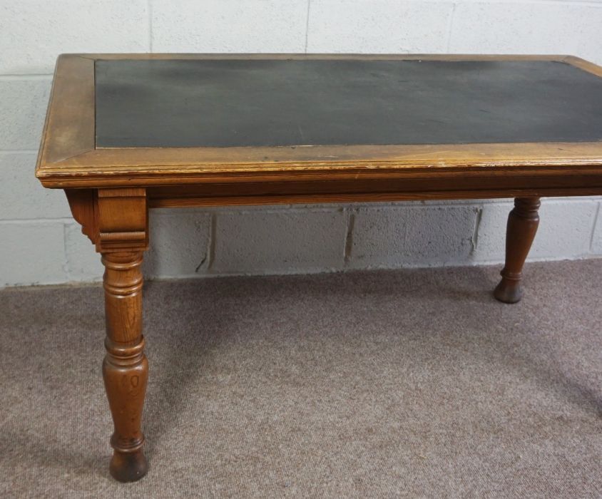 Oak and Pine Center Table, Rectangular top with leather inset panel raised on turned tapered legs - Image 2 of 8