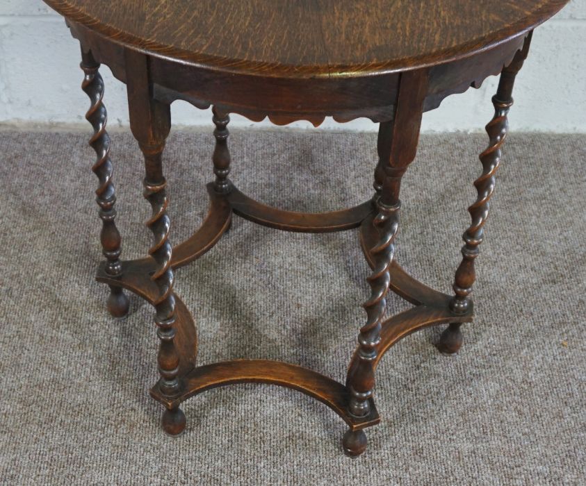 An oak occasional table, Circular top on Barley Twist legs - Image 2 of 4