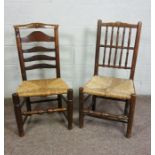 Two Lancashire Style Oak Kitchen Chairs, 19th Century, Both having woven rush seats, 91cm, 97cm high