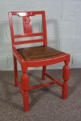 Chalk painted vintage chair with original leather seat cushion