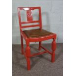 Chalk painted vintage chair with original leather seat cushion